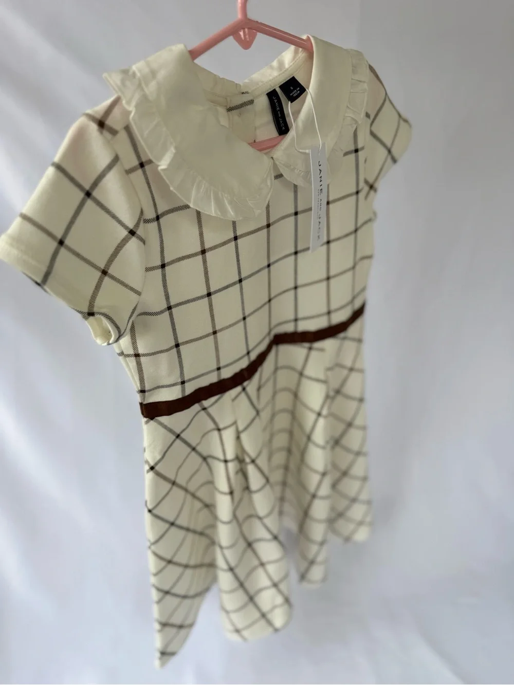 Janie and Jack Cream Plaid Ruffle Peter Pan Collar Girls Dress